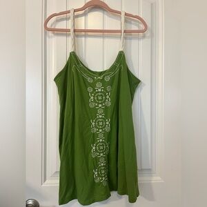 ND Weekend ADORABLE Green white embroidred white braided straps tank XL
